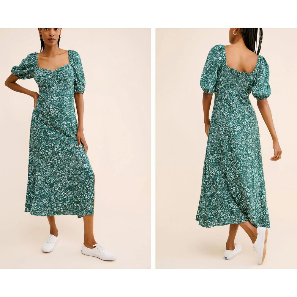 NWOT MADEWELL Ditsy Sweetheart Green Smock Midi Dress Spring Summer Womens 0